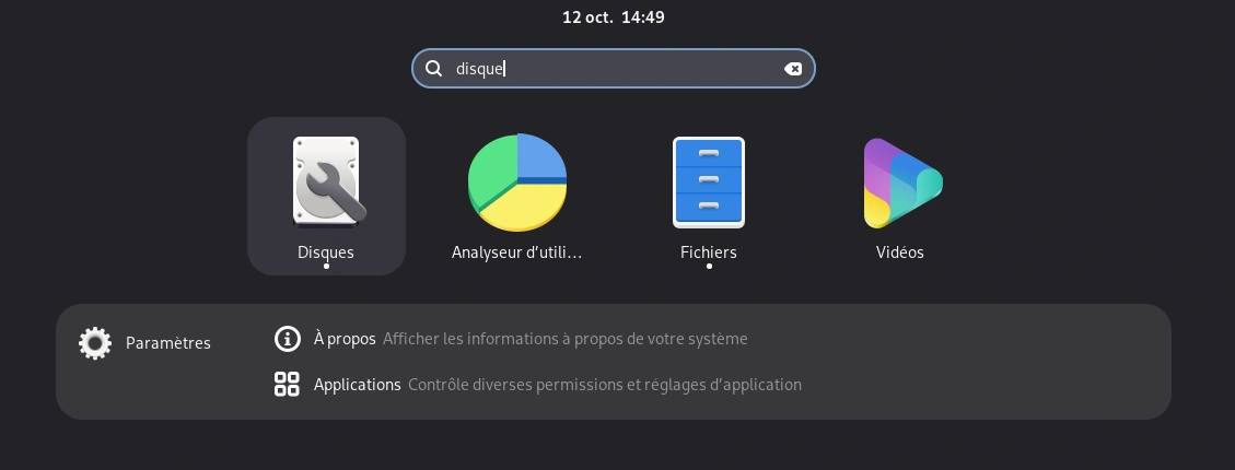 Retrouver Gnome Disks dans vos applications